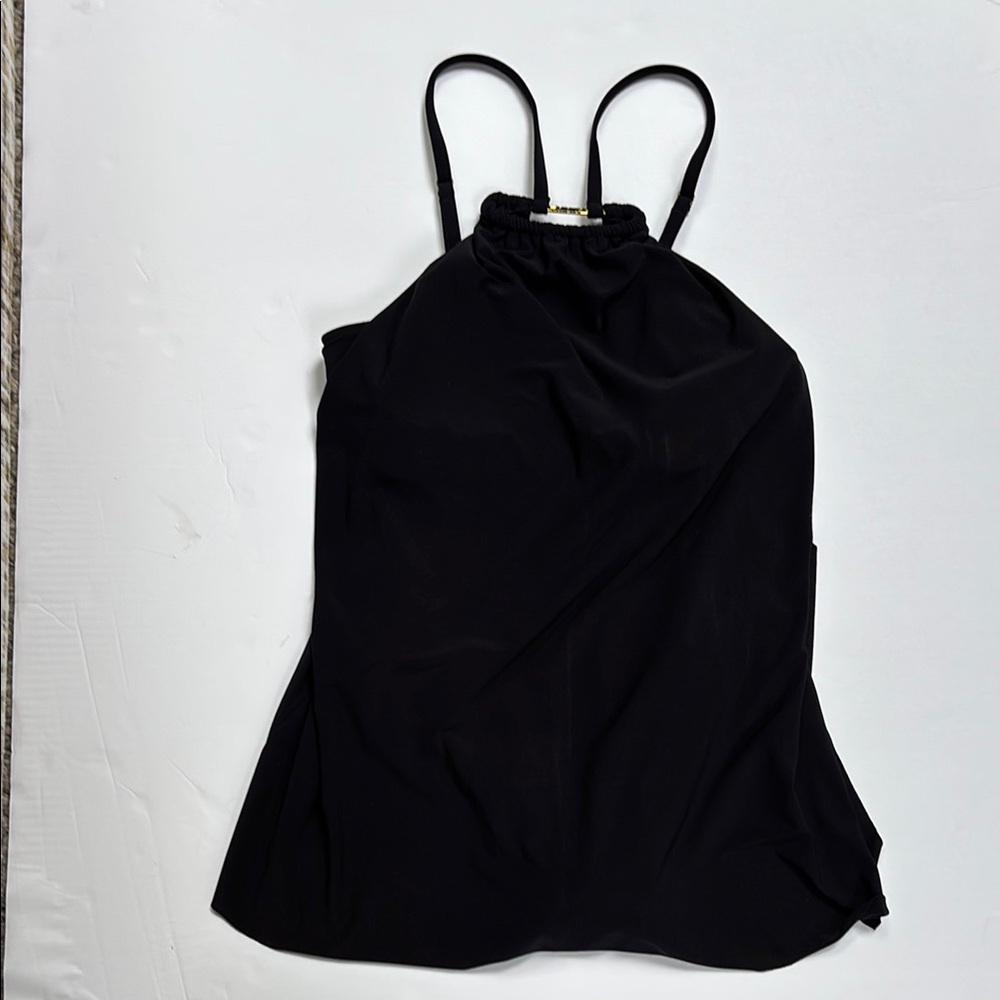 Magic swimsuit dress halter top side slit can be left untied or knotted.